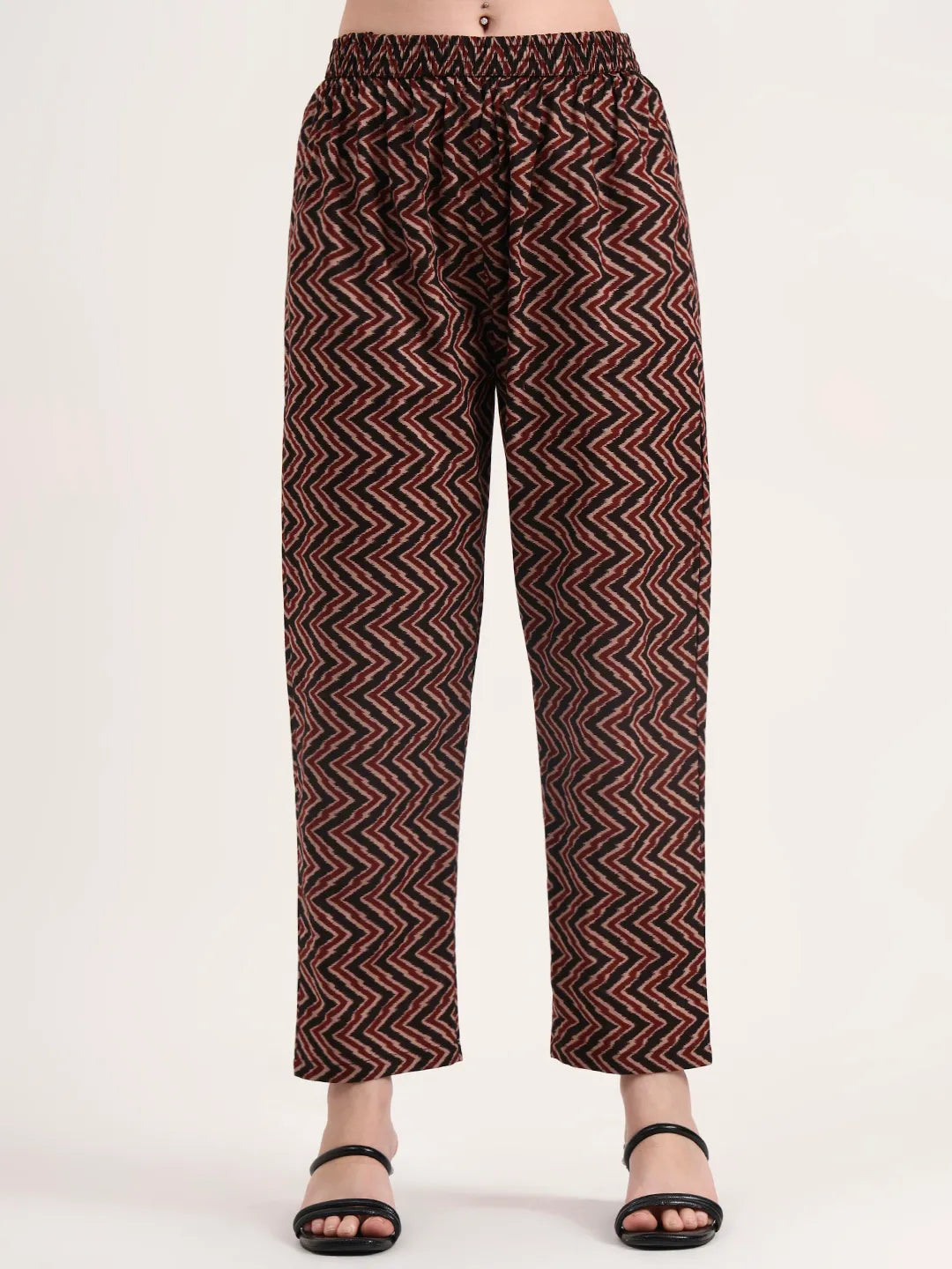 Black Pure Cotton Ethnic Print A-Line Kurta Trouser Dupatta Set