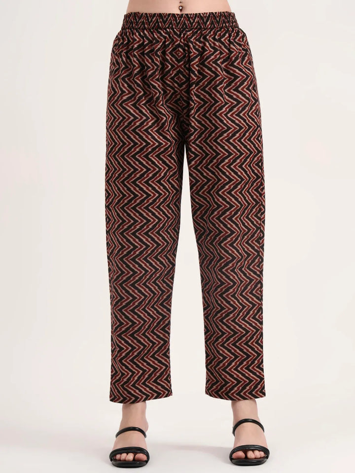 Black Pure Cotton Ethnic Print A-Line Kurta Trouser Dupatta Set