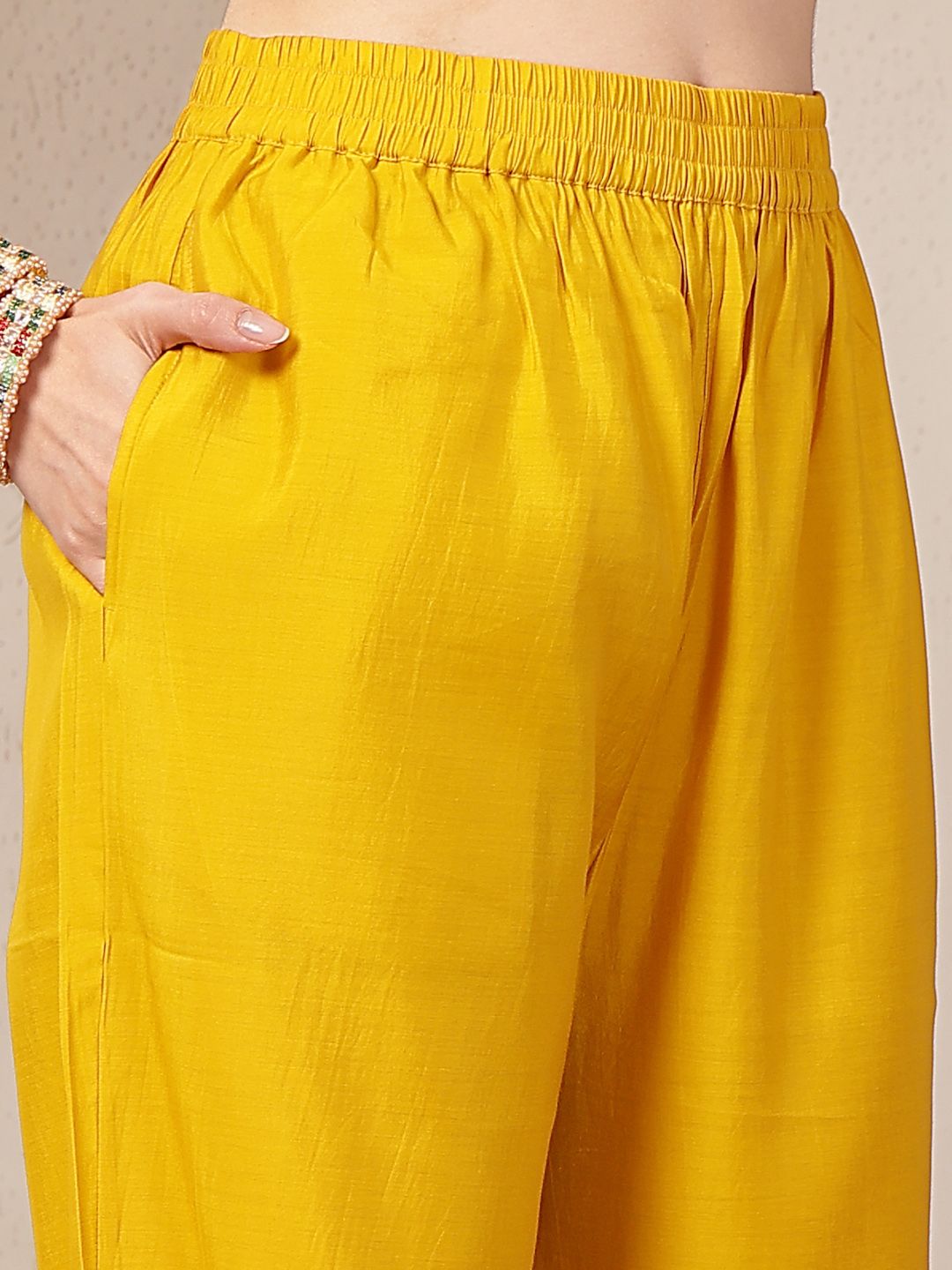 Mustard Chanderi Silk Straight Kurta Trouser Dupatta Set