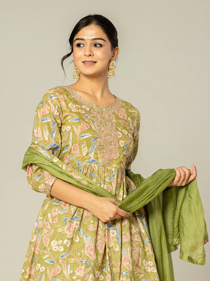 Green Peplum Dhoti Dupatta Set