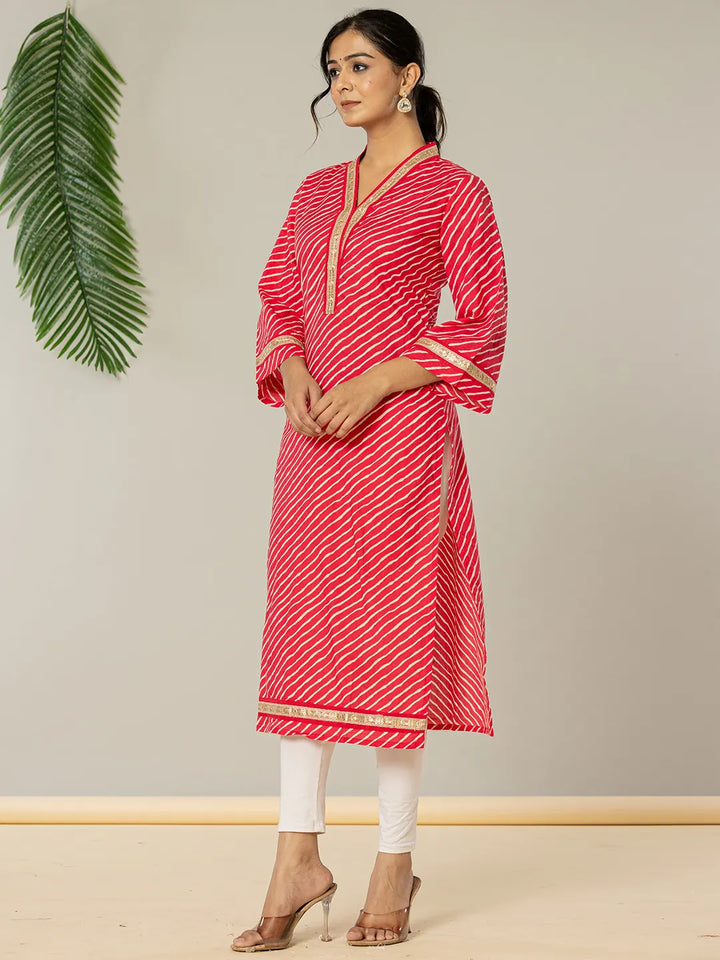 Cotton Pink Leheriya Kurta