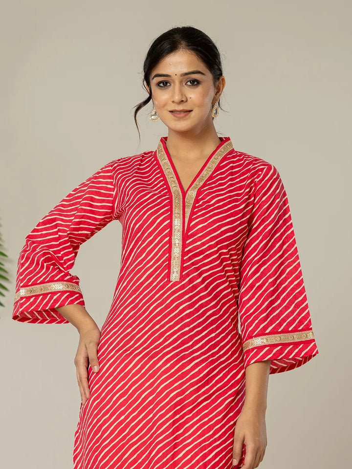 Cotton Pink Leheriya Kurta