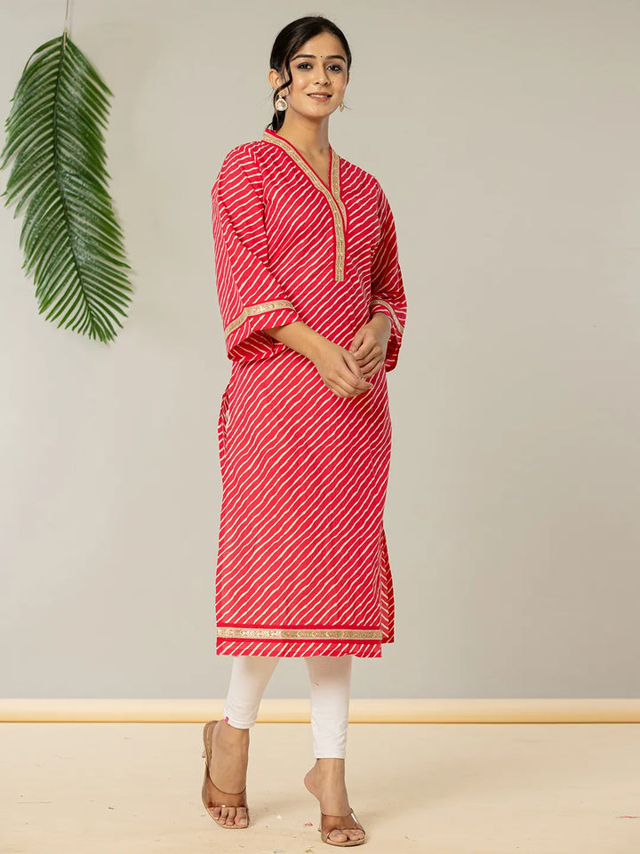 Cotton Pink Leheriya Kurta