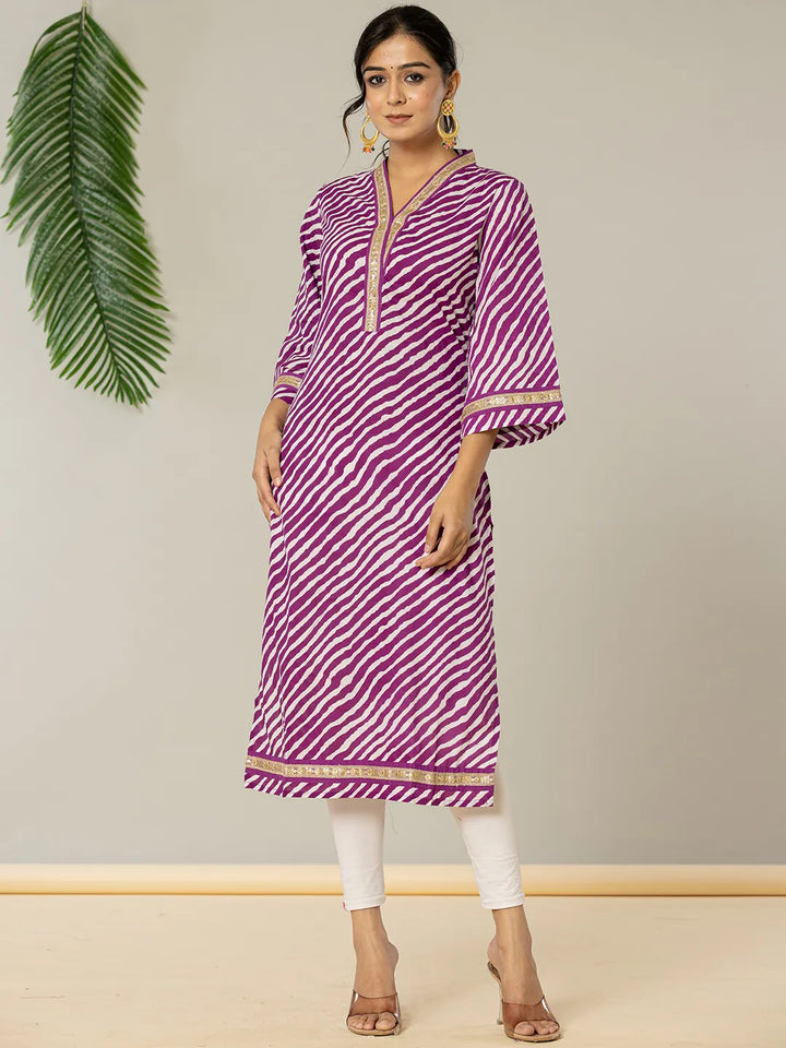 Cotton Purple Leheriya Kurta