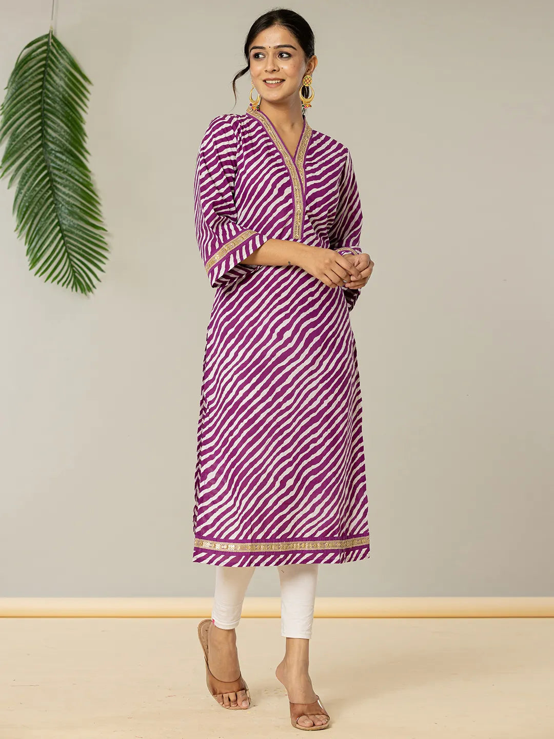 Cotton Purple Leheriya Kurta