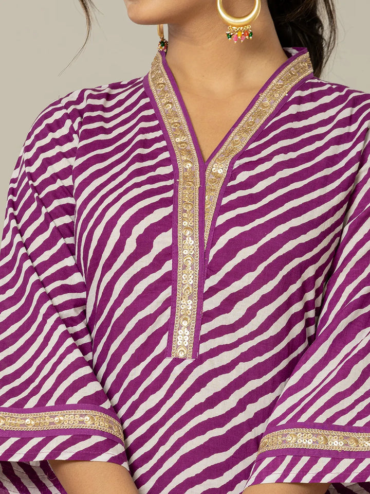 Cotton Purple Leheriya Kurta