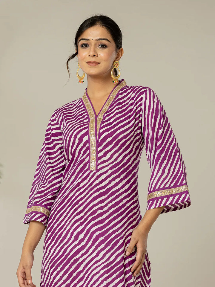 Cotton Purple Leheriya Kurta