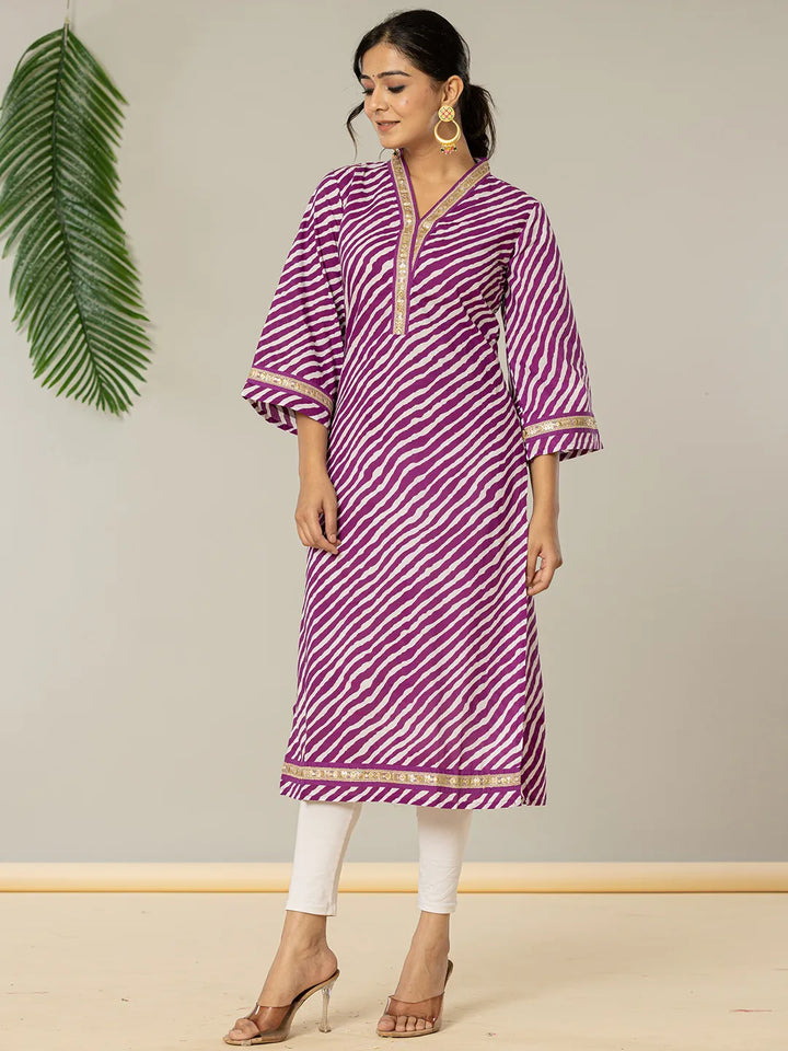 Cotton Purple Leheriya Kurta