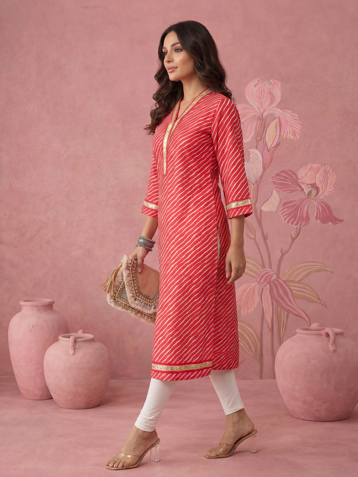 Cotton Pink Leheriya Kurta