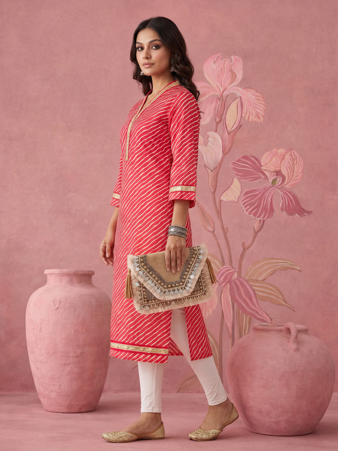 Cotton Pink Leheriya Kurta