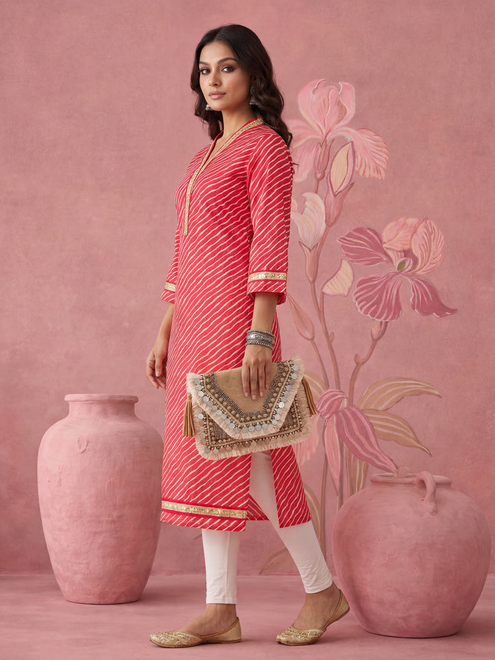 Cotton Pink Leheriya Kurta