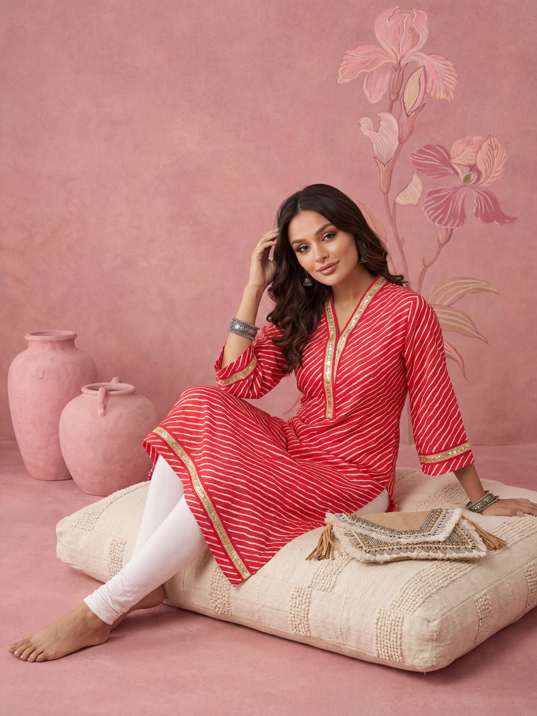 Cotton Pink Leheriya Kurta
