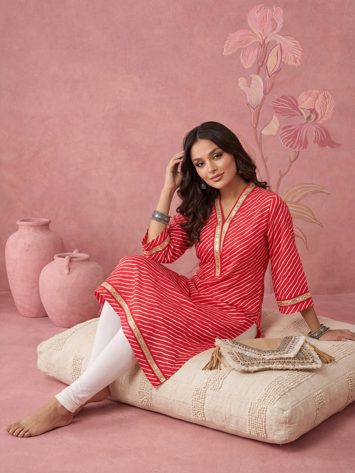 Cotton Pink Leheriya Kurta