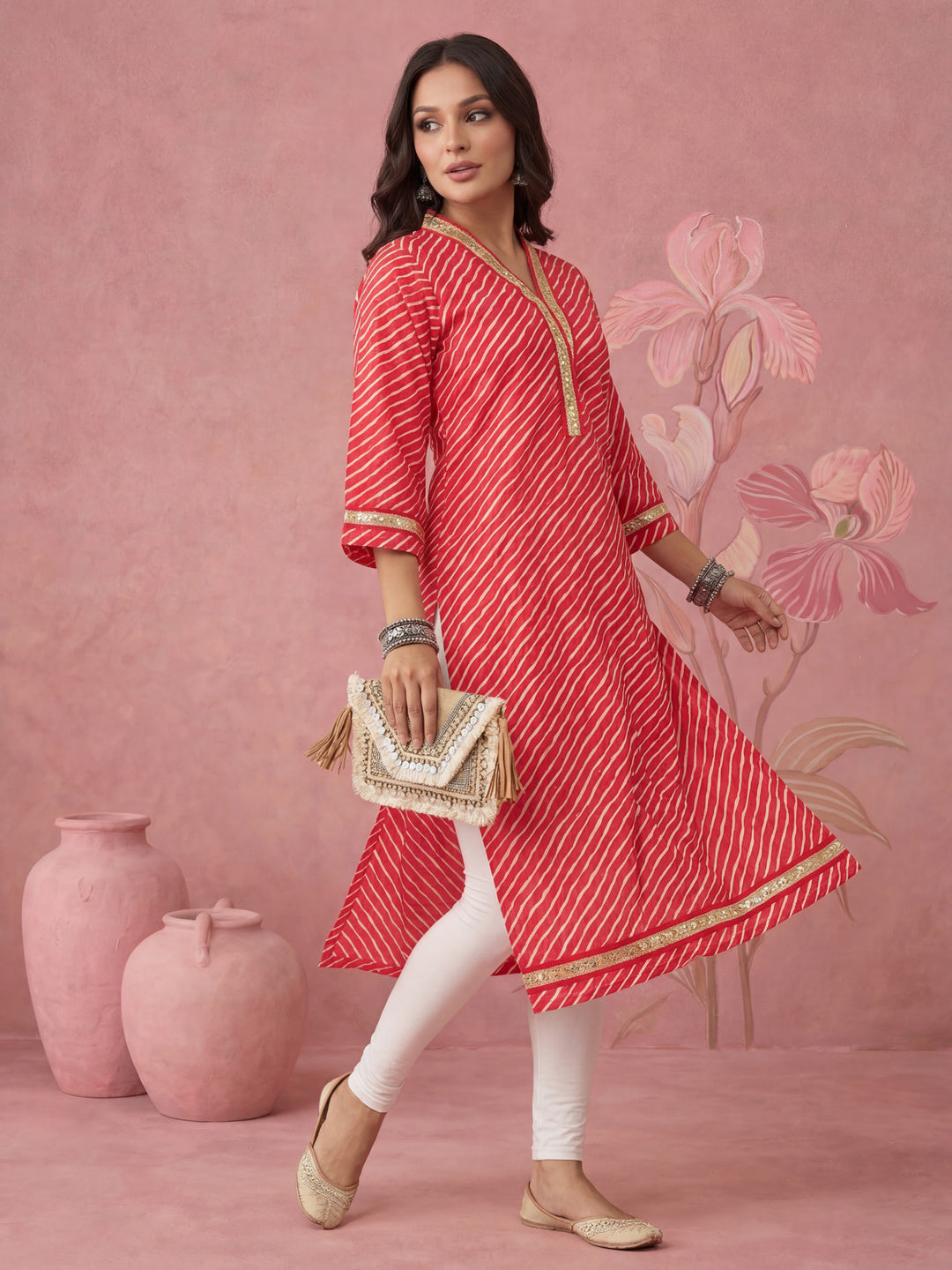 Cotton Pink Leheriya Kurta