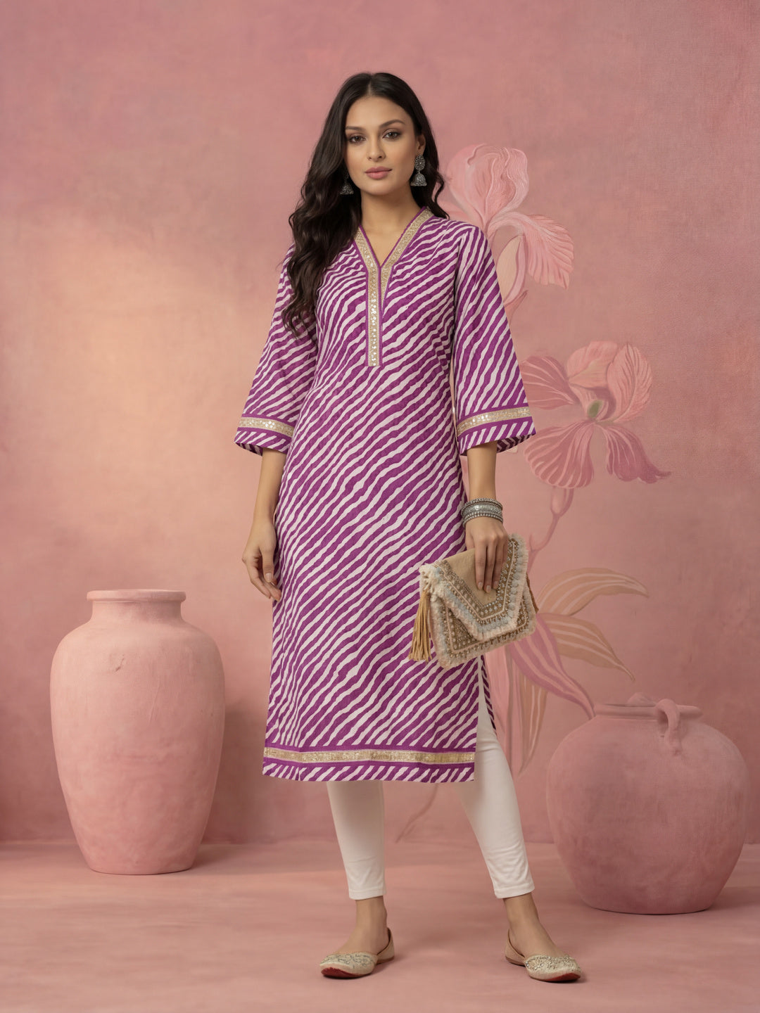 Cotton Purple Leheriya Kurta