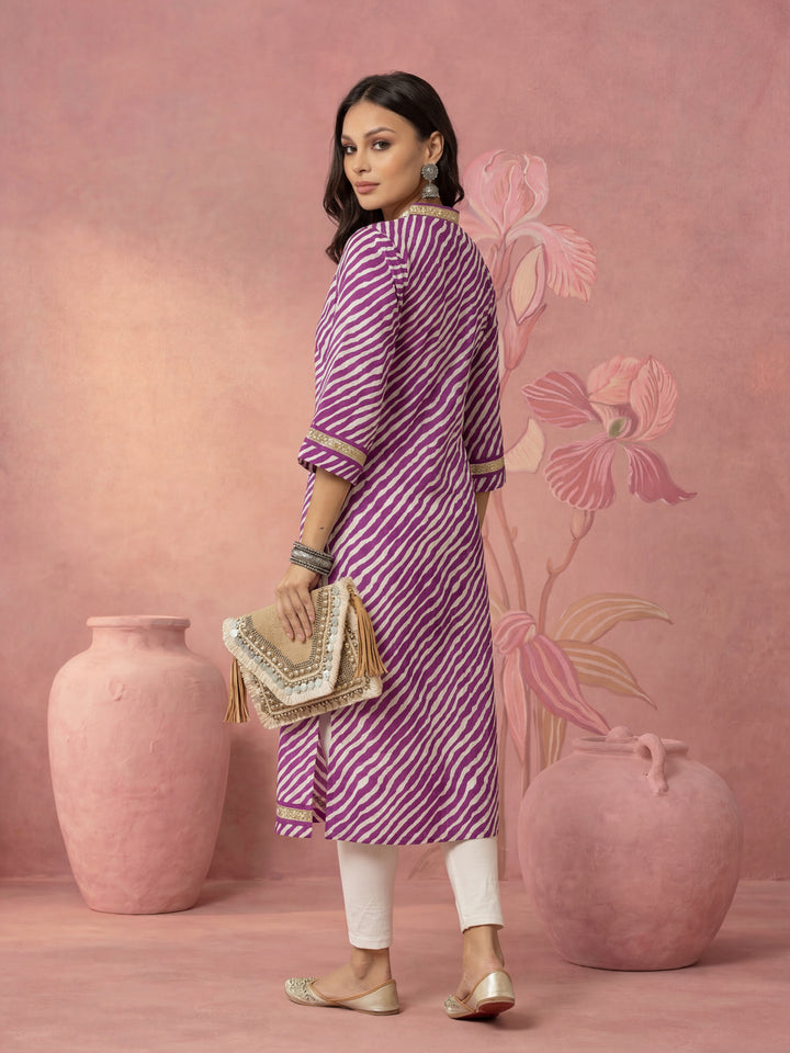 Cotton Purple Leheriya Kurta
