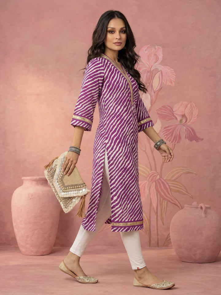 Cotton Purple Leheriya Kurta