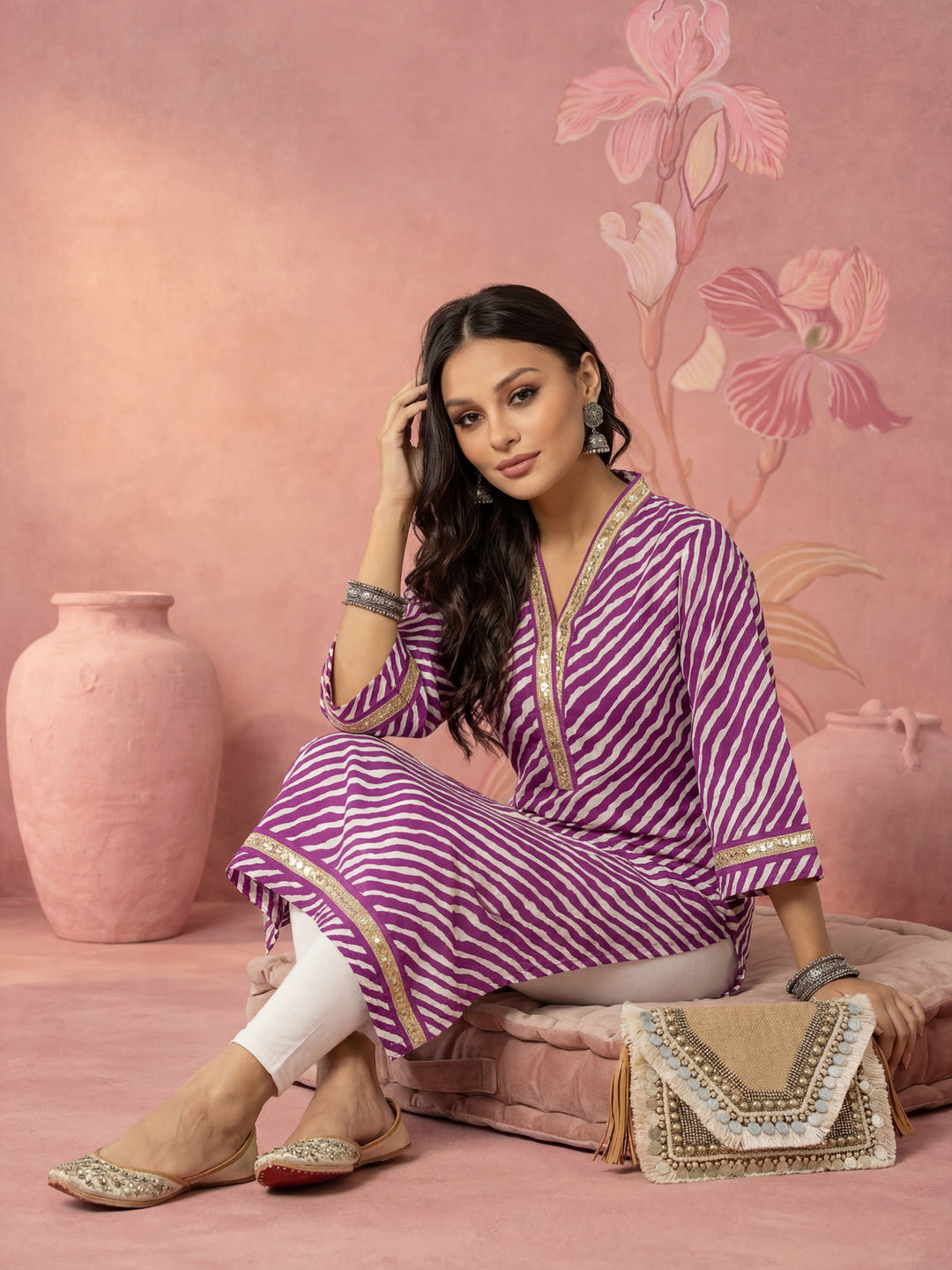 Cotton Purple Leheriya Kurta