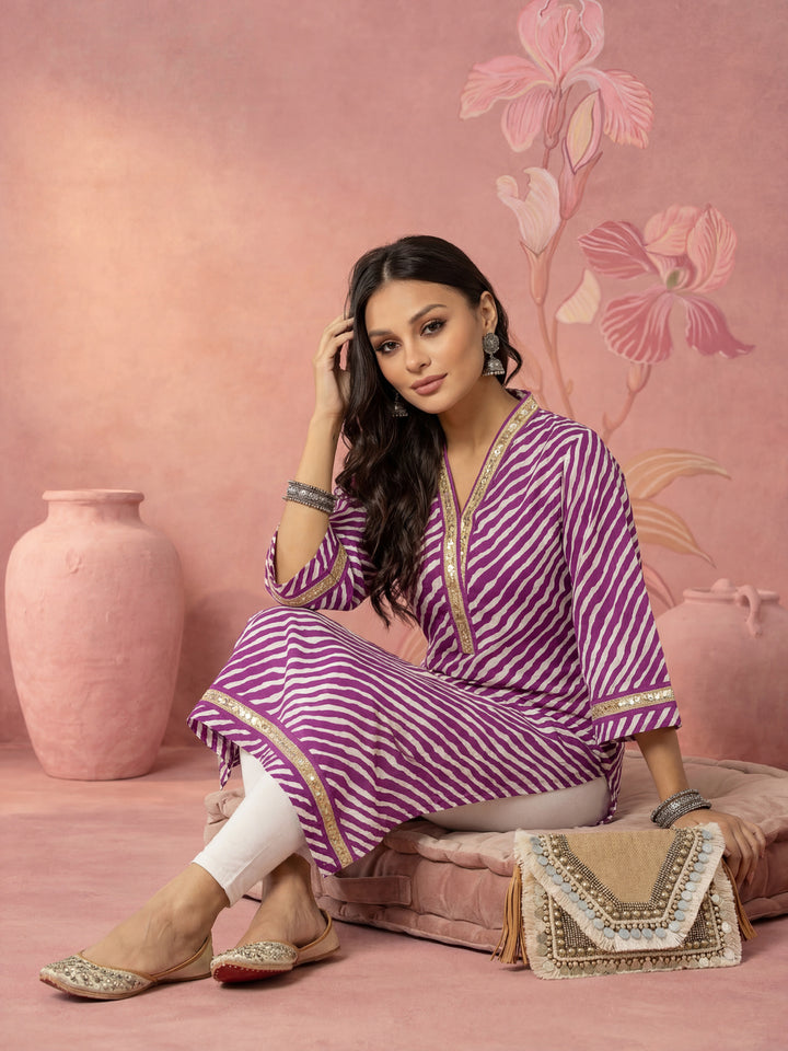 Cotton Purple Leheriya Kurta