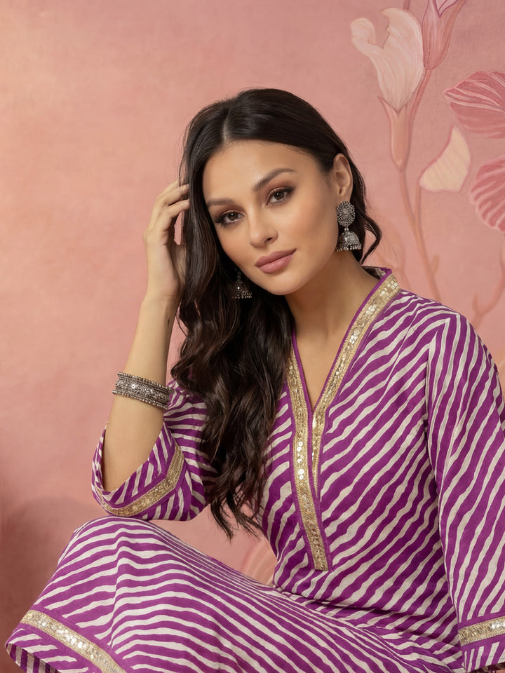 Cotton Purple Leheriya Kurta