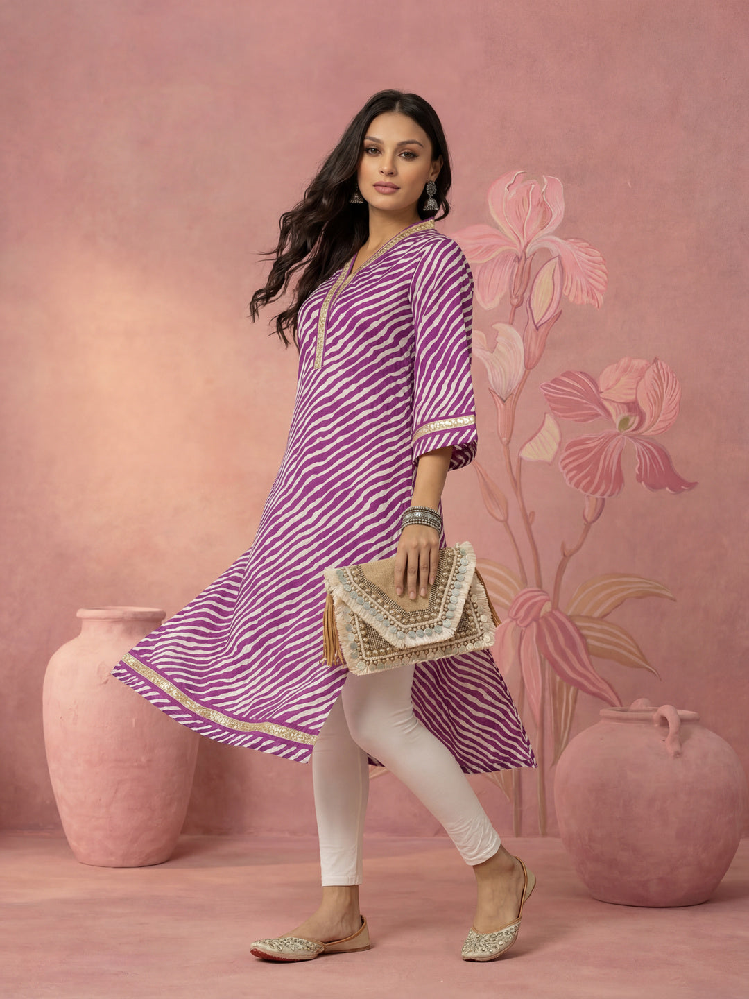 Cotton Purple Leheriya Kurta