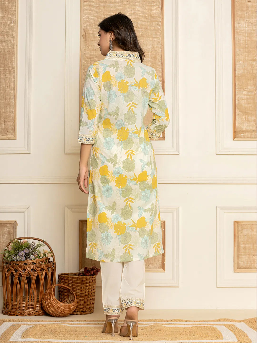 Cotton Yellow Kurta Dupatta Set-Yufta Store-6968SKDYLM