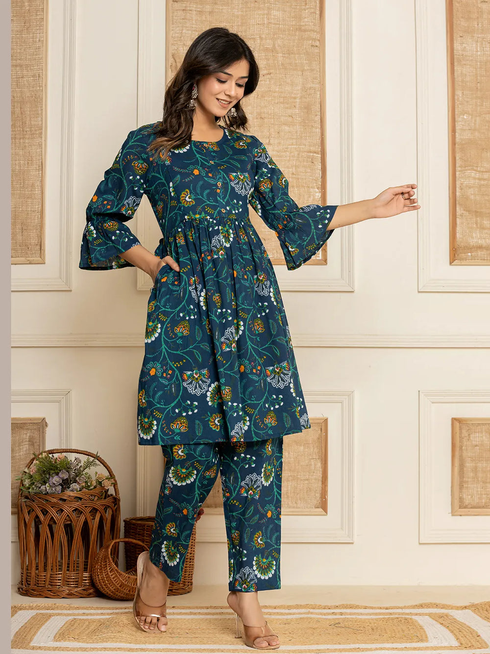 Blue Cotton Maternity Kurta Pants Set-Yufta Store-6986SETBLS