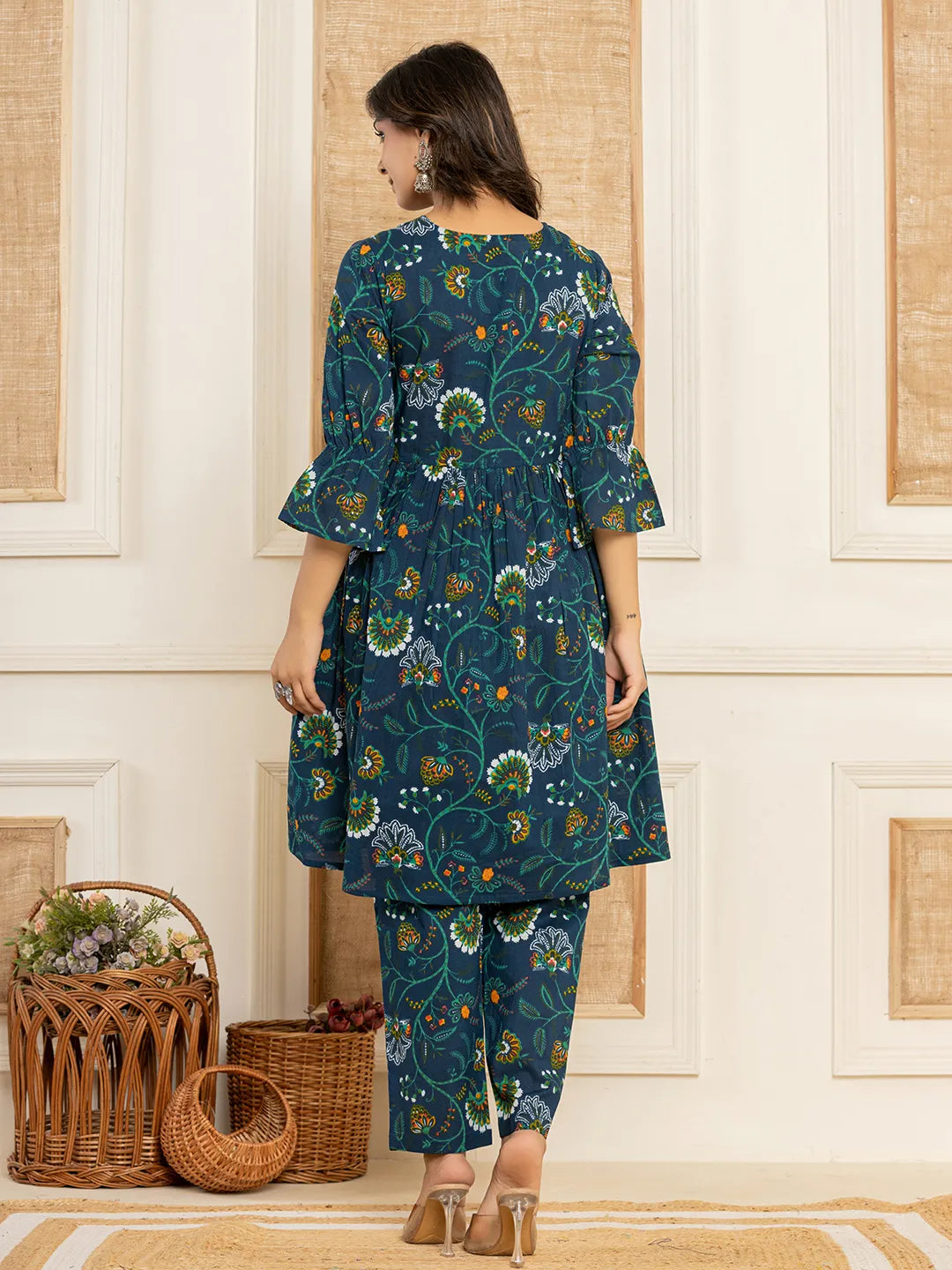 Blue Cotton Maternity Kurta Pants Set-Yufta Store-6986SETBLS