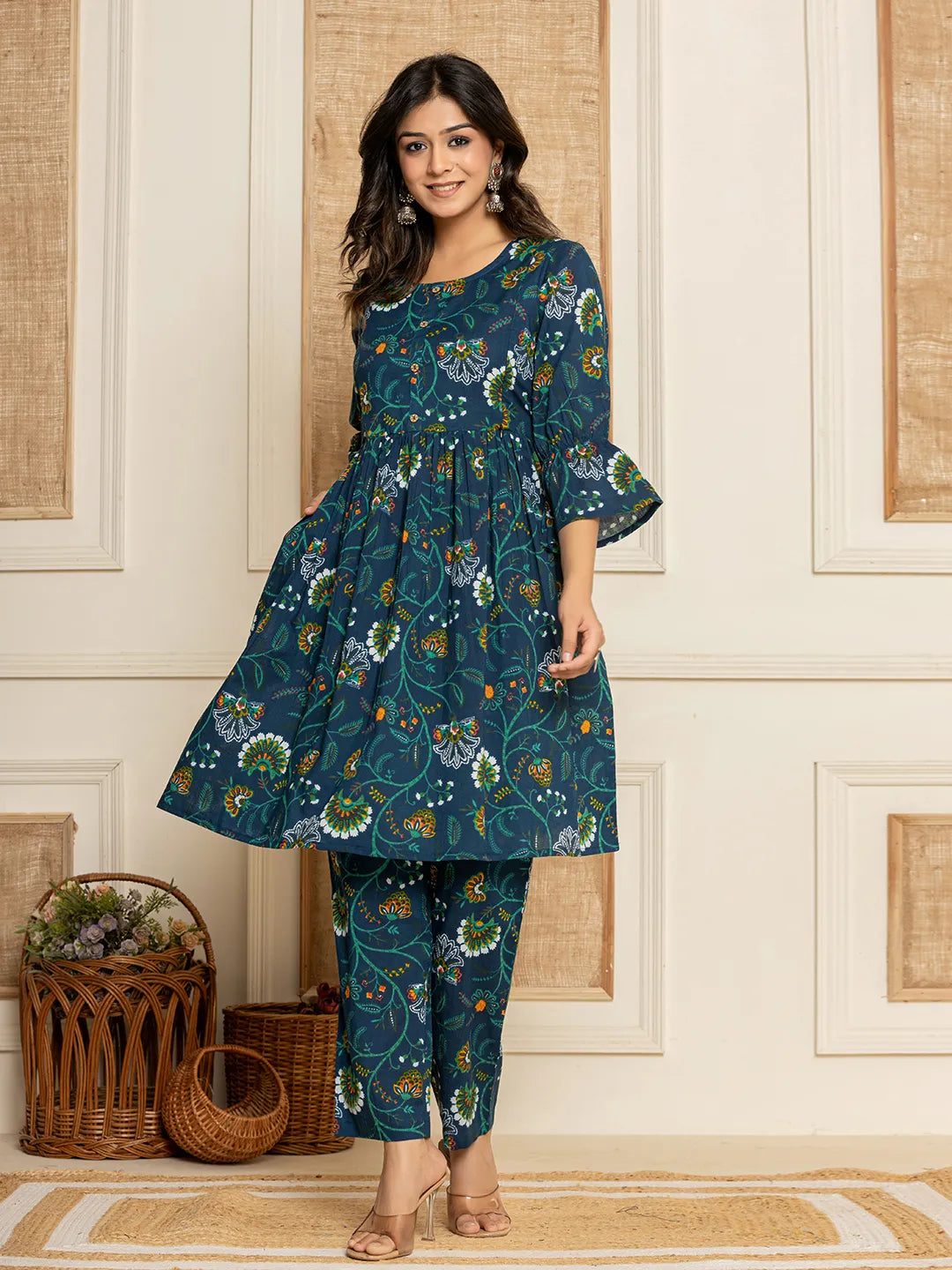 Blue Cotton Maternity Kurta Pants Set-Yufta Store-6986SETBLS