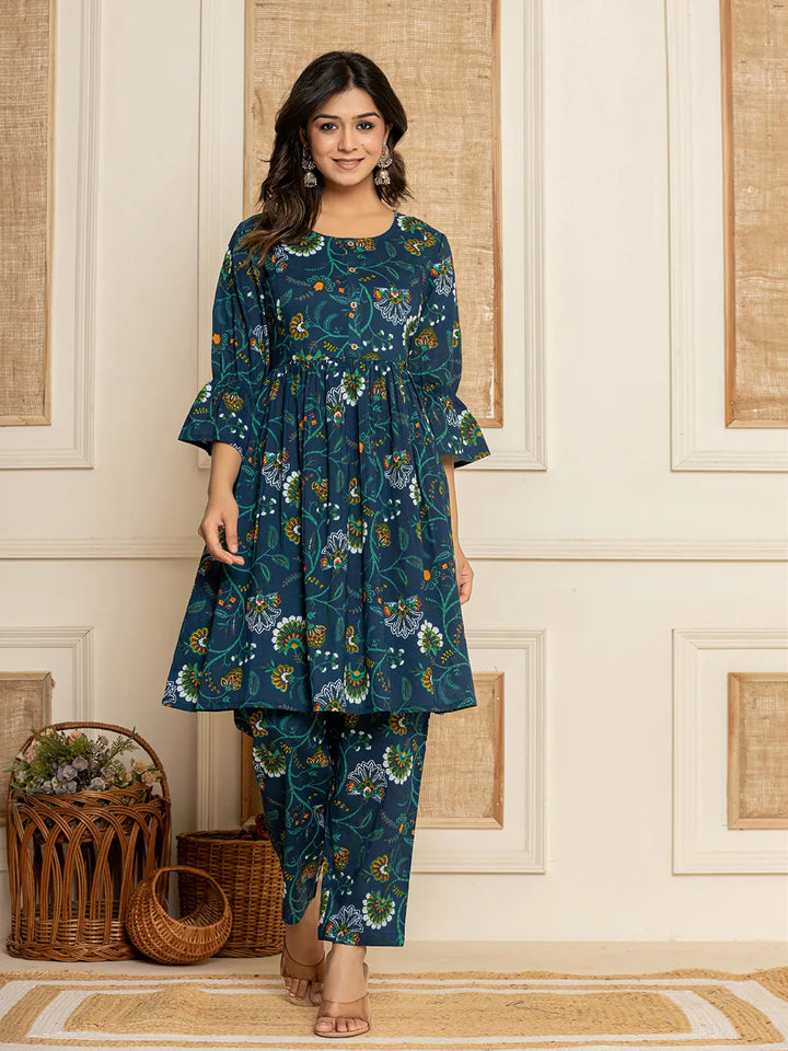 Blue Cotton Maternity Kurta Pants Set-Yufta Store-6986SETBLS