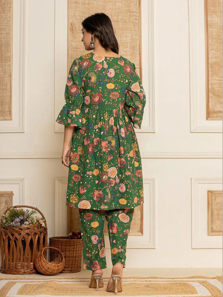 Green Cotton Maternity Kurta Pants Set-Yufta Store-6986SETGRS