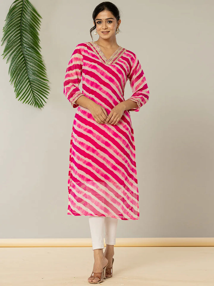 Pink Georgette Lehriya Kurta