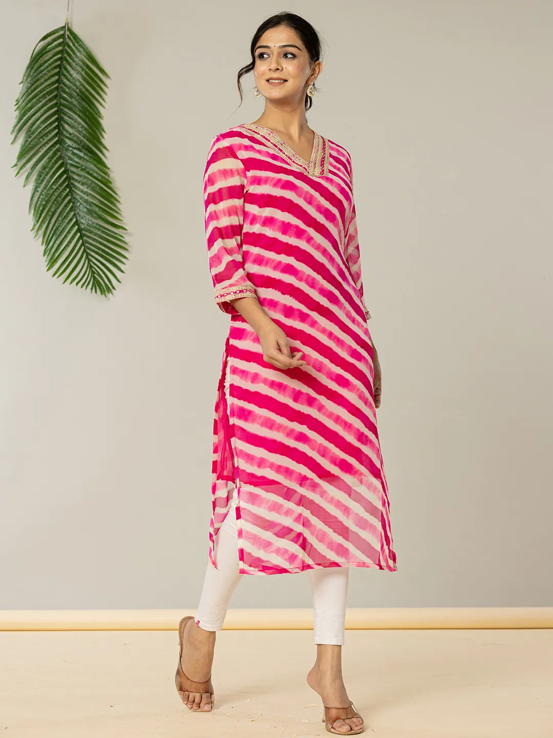 Pink Georgette Lehriya Kurta