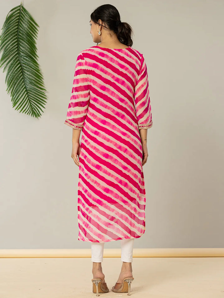 Pink Georgette Lehriya Kurta