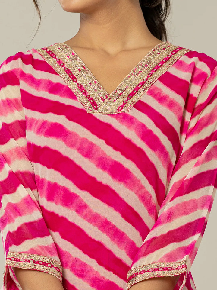 Pink Georgette Lehriya Kurta