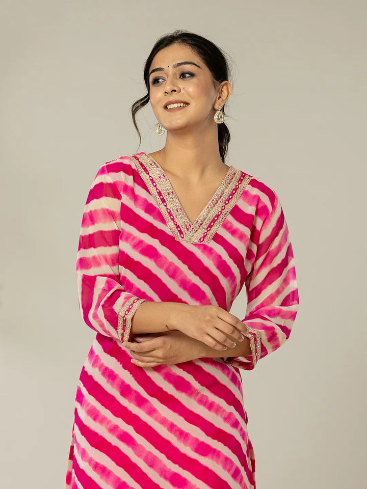 Pink Georgette Lehriya Kurta