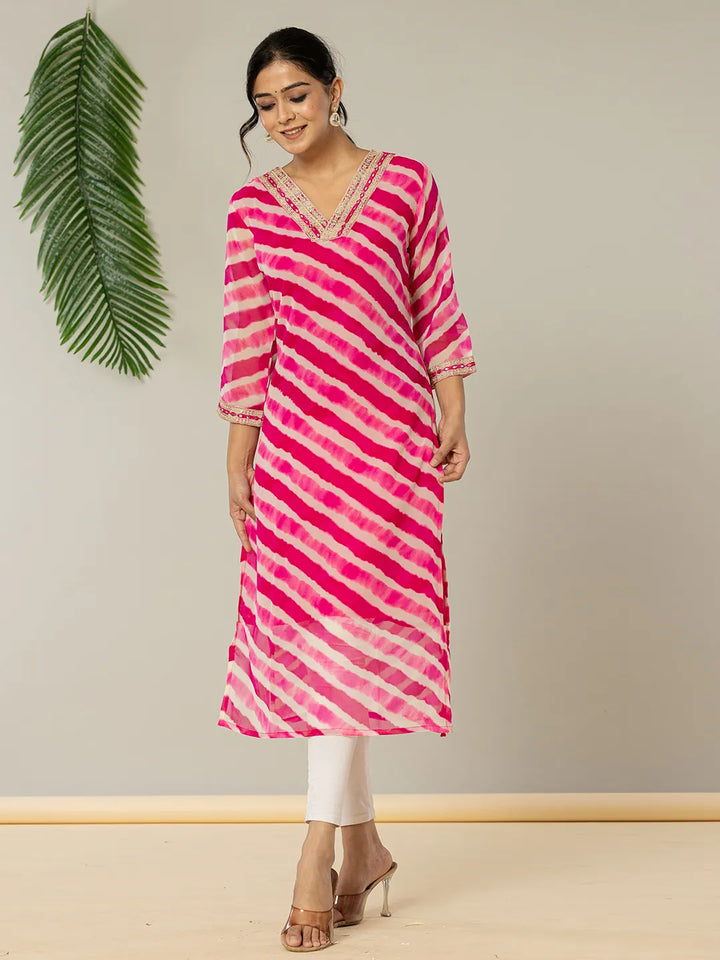 Pink Georgette Lehriya Kurta