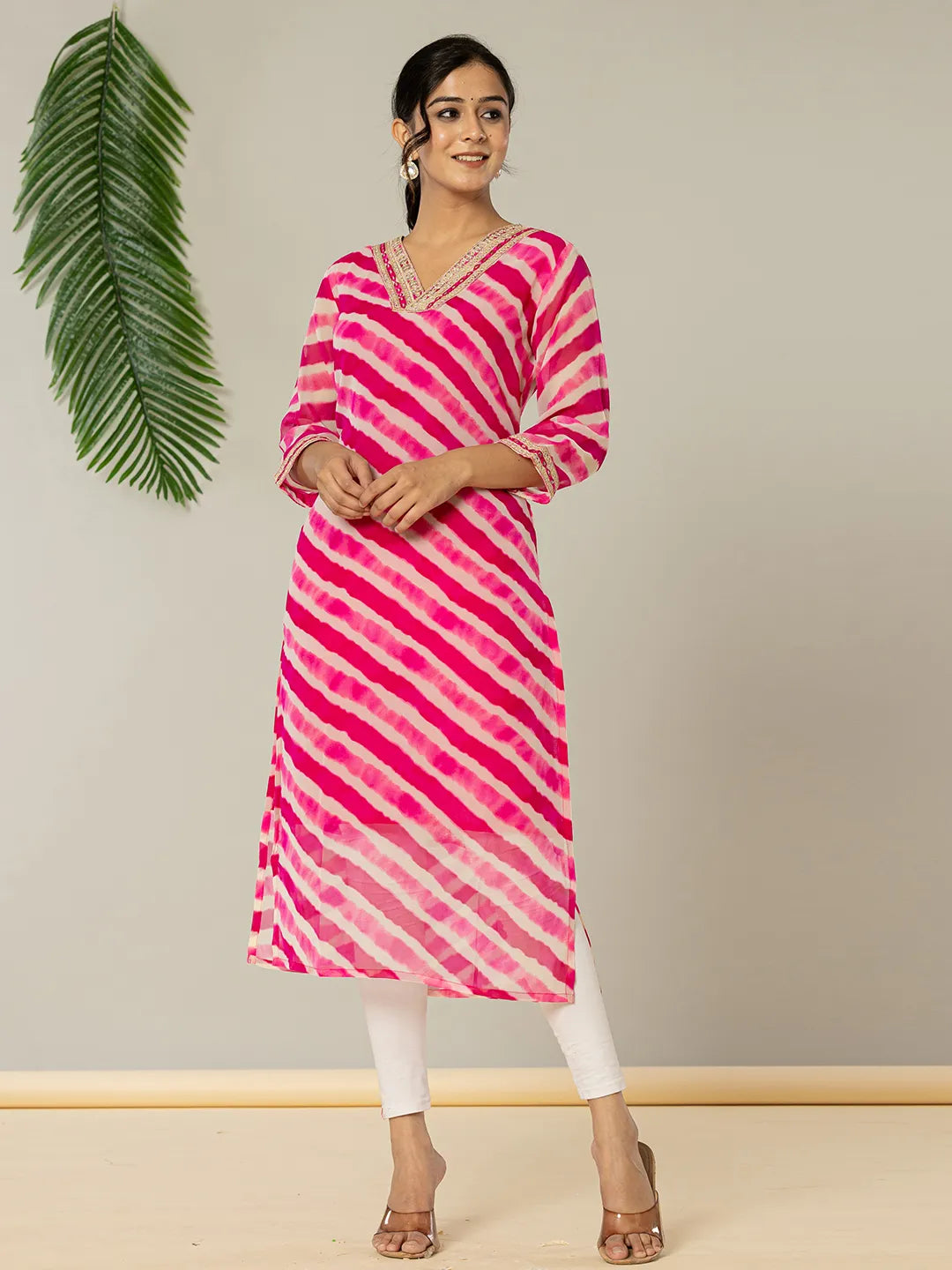 Pink Georgette Lehriya Kurta