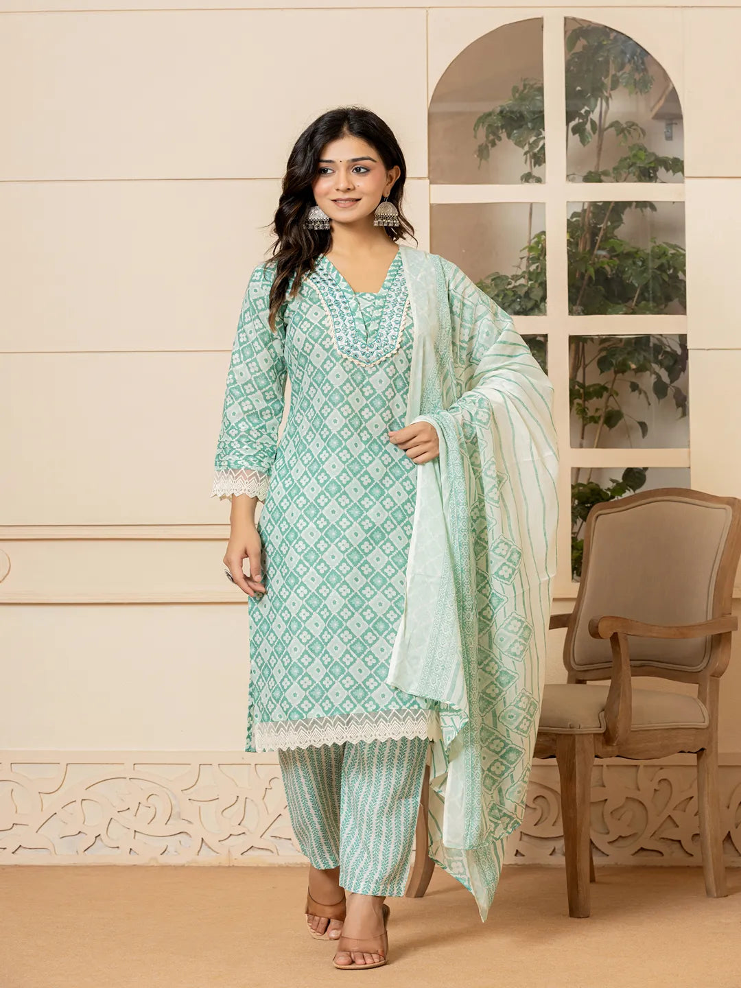 cotton green kurta dupatta setoffline_sku-4-Yufta Store-7027SKDGRM