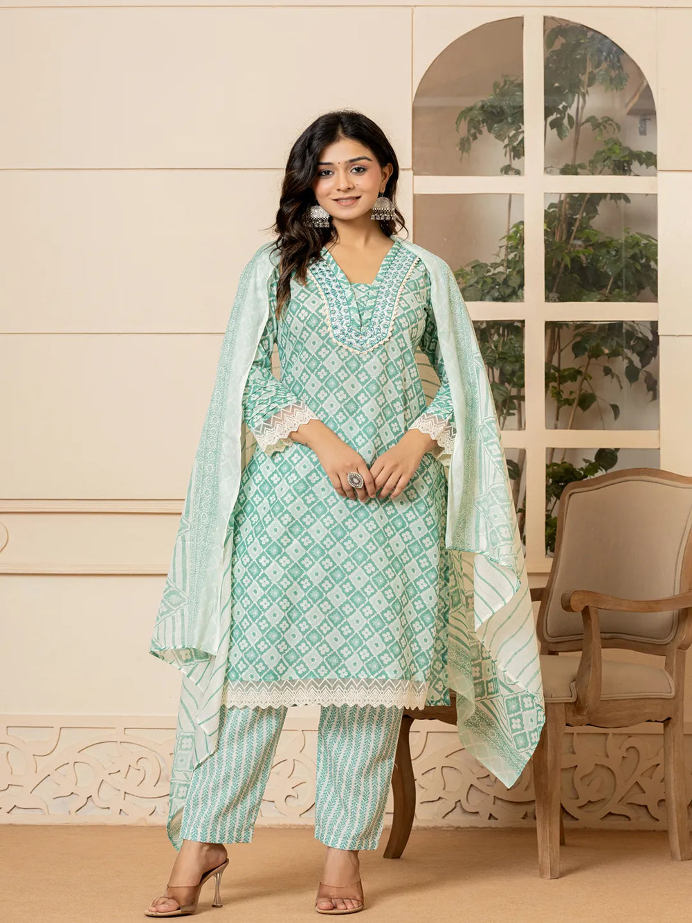 cotton green kurta dupatta setoffline_sku-4-Yufta Store-7027SKDGRM