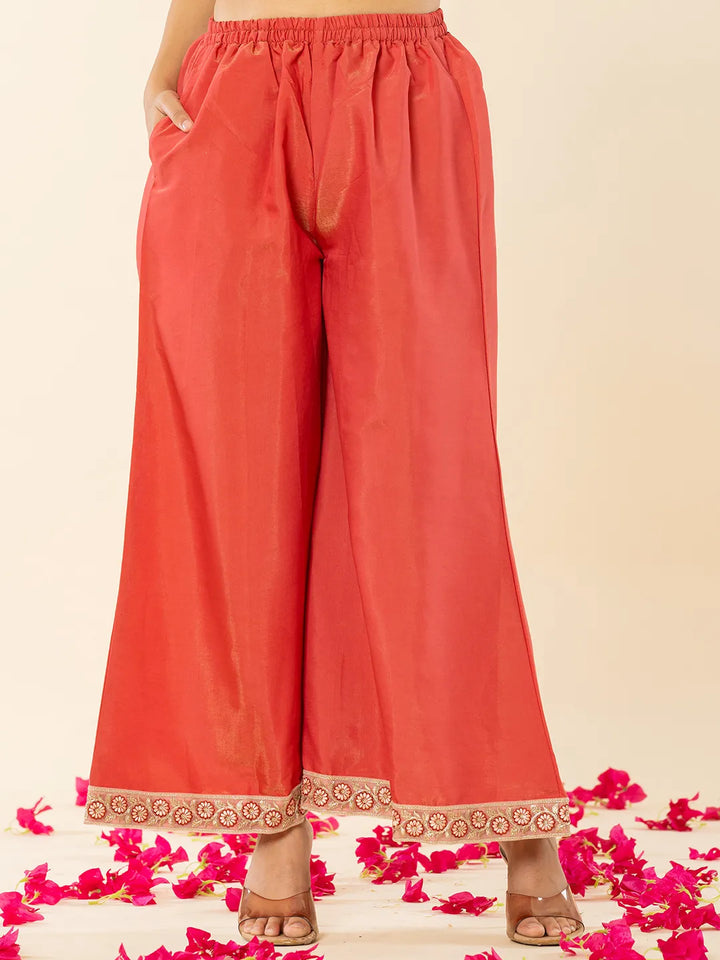 Silk Kurta Dupatta Set With Flared Bottom And Embroidery