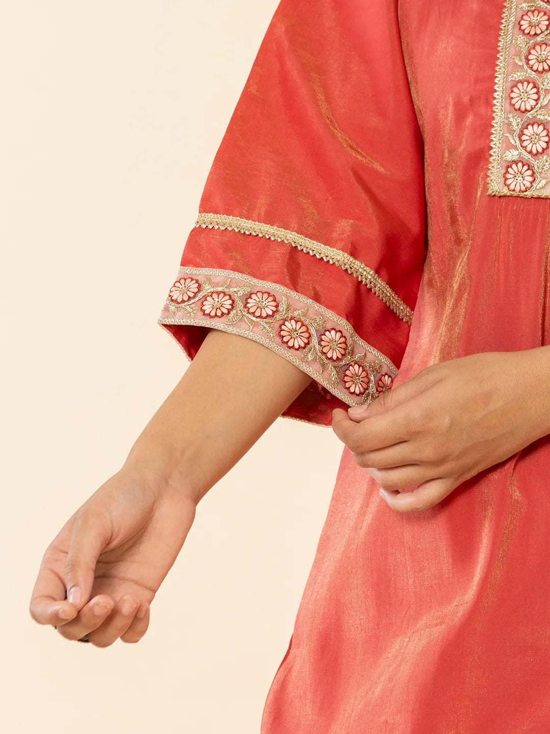 Silk Kurta Dupatta Set With Flared Bottom And Embroidery