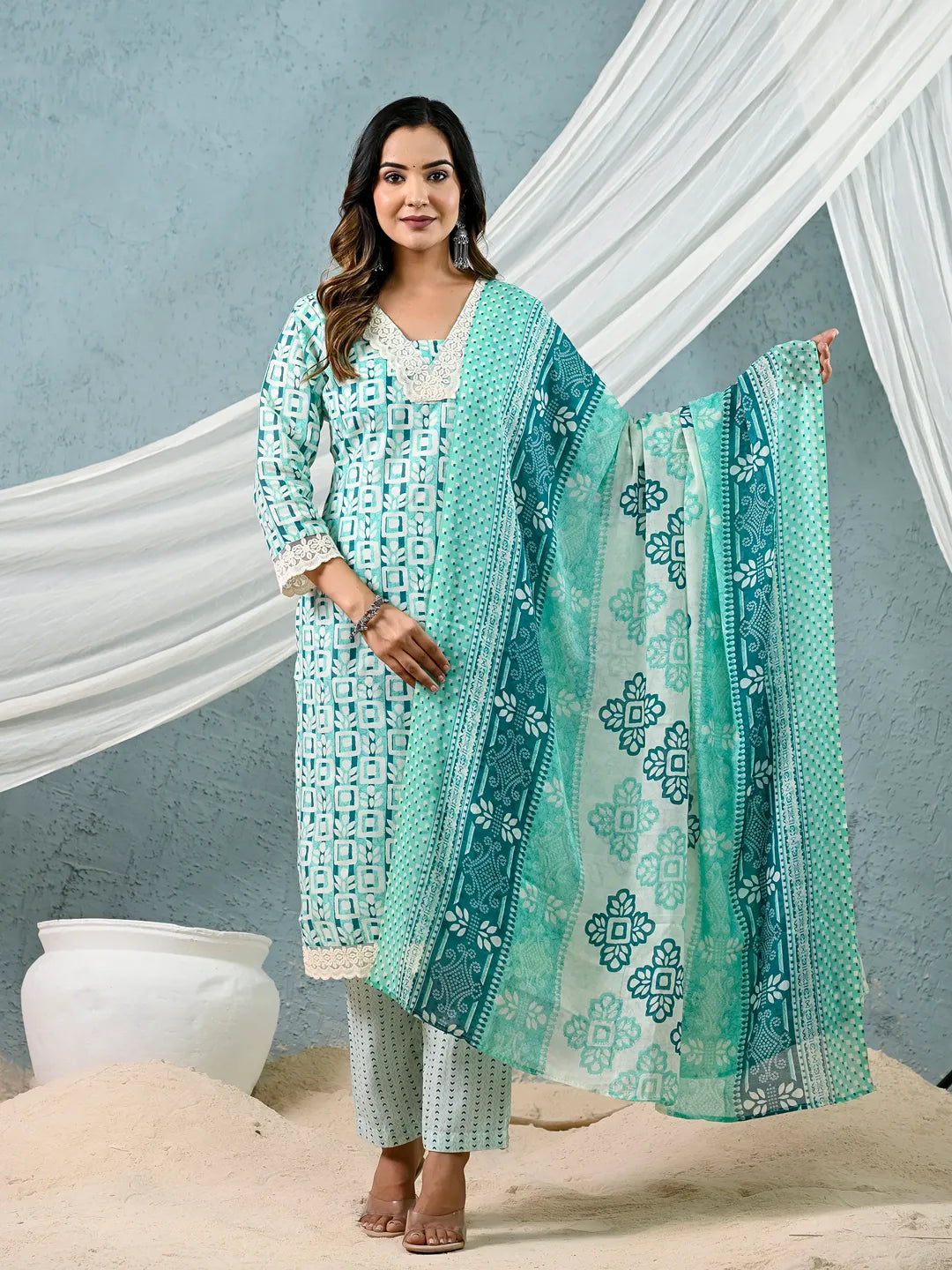 cotton blue kurta dupatta setoffline_sku-6-Yufta Store-7044SKDBLM