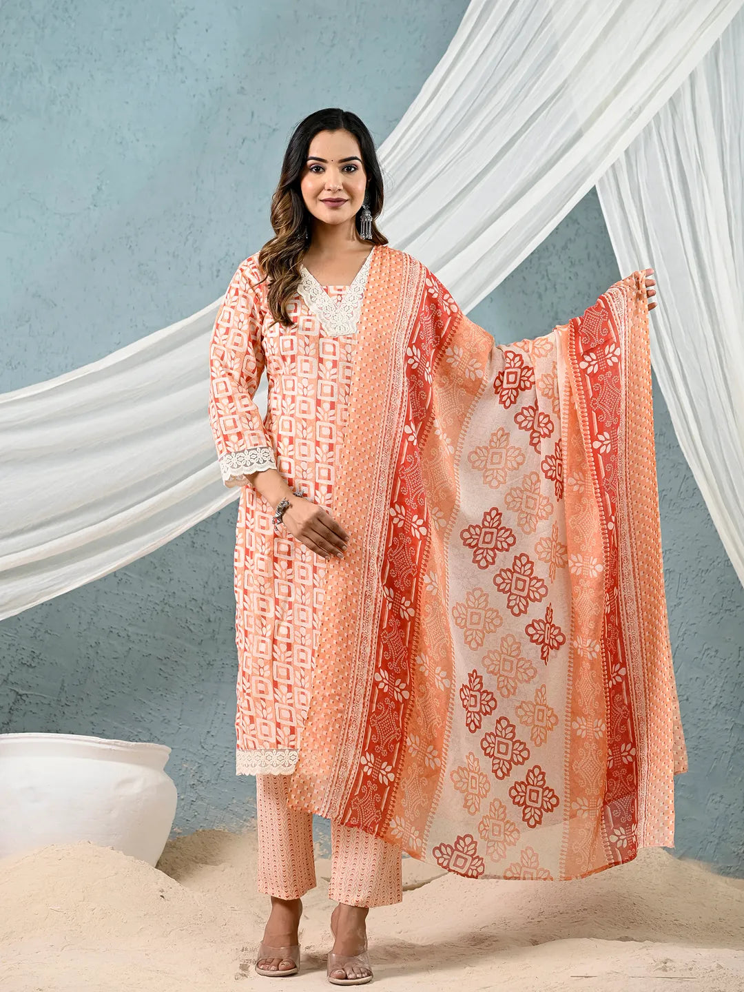 cotton orange kurta dupatta setoffline_sku-8-Yufta Store-7044SKDORM