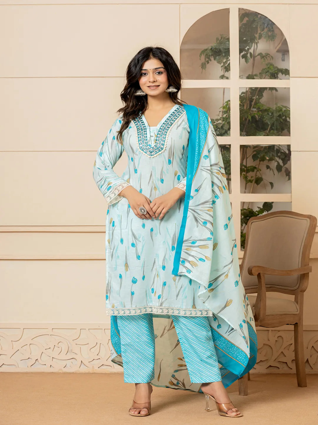 cotton blue kurta dupatta setoffline_sku-10-Yufta Store-7045SKDBLM