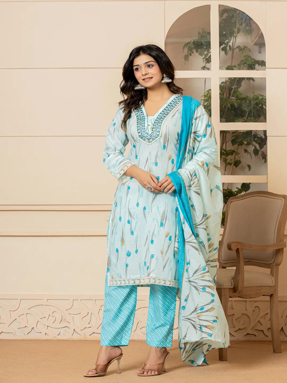 cotton blue kurta dupatta setoffline_sku-10-Yufta Store-7045SKDBLM