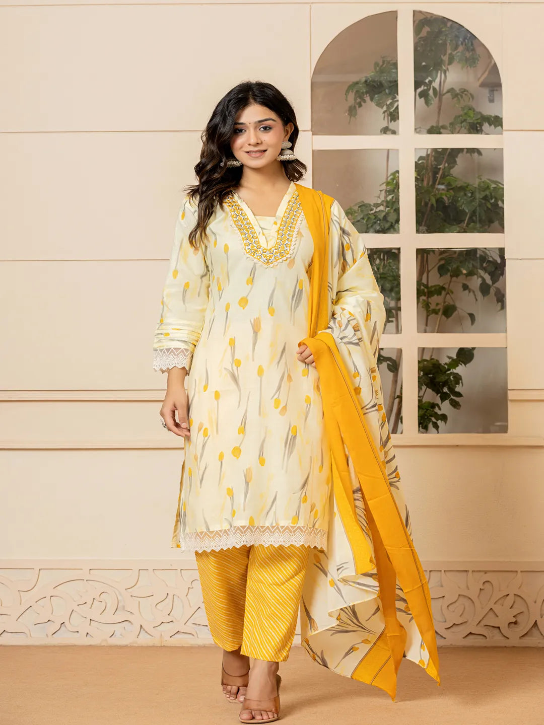 cotton yellow kurta dupatta setoffline_sku-13-Yufta Store-7045SKDYLM