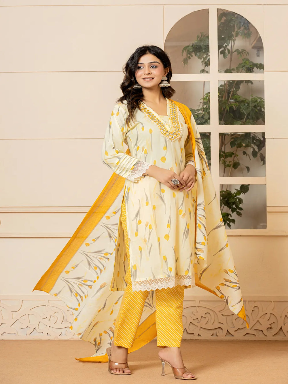 cotton yellow kurta dupatta setoffline_sku-13-Yufta Store-7045SKDYLM