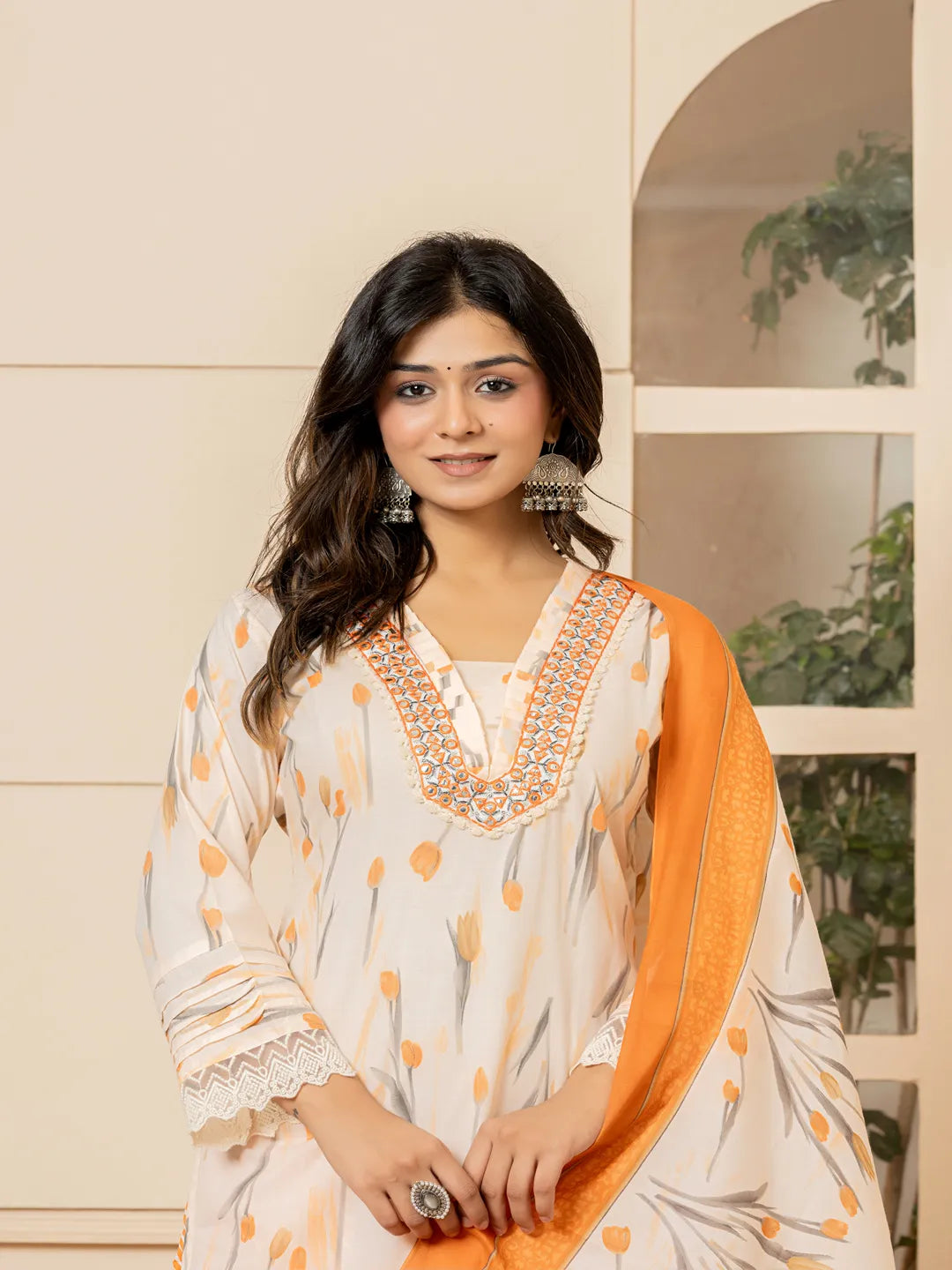 cotton peach kurta dupatta setoffline_sku-11-Yufta Store-7045SKDPCM
