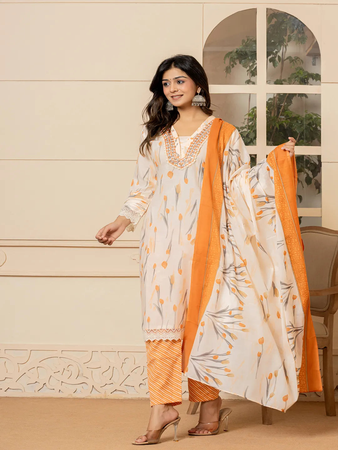 cotton peach kurta dupatta setoffline_sku-11-Yufta Store-7045SKDPCM